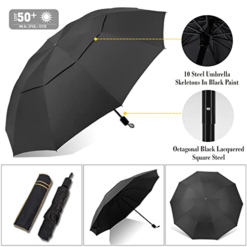 Hobvo Upf 50+ Golf Umbrella With Adjustable Universal Clamp Portable Umbrellas For Rain, Manual Open & Close, For Beach Chair, Golf Cart, Stroller, Bleacher, Patio (Black, 43.3") #TOP5