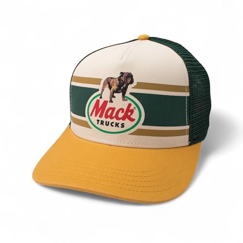 AMERICAN NEEDLE Mack Trucks Officially Licensed Sinclair Trucker Apparel Adjustable Baseball Hat, Dark Green/Ivory/Mustard (21001A-MACKT-DGIM)
