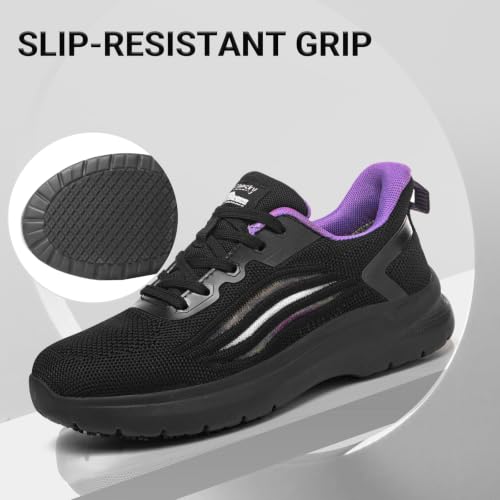 Image of Treesky Non Slip Work Shoes for Women, Restaurant & Kitchen Sneakers | Slip resistant soles, lightweight cushioning, breathable knit, removable insole, for nursing, food service & long shifts