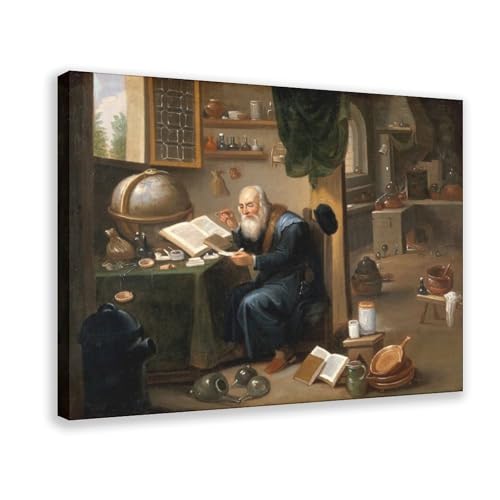 Alchimiste David Teniers impression sur toile WCYB cadre suspendu déco murale sans percer