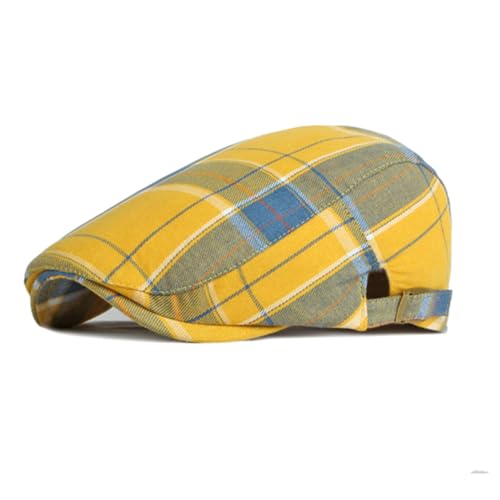 Image of meioro Men's Striped Plaid Newsboy Hat Cabbie Beret Ivy Flat Cap Adjustable Gatsby Hat Hunting Driving Cap