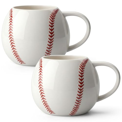 FoldTier 2 Pcs 17oz Baseball Ceramic Coffee Mugs, 3D Handmade