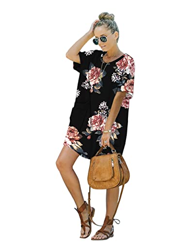 Image of Women's Casual Summer T Shirt Dress Elastic Loose Short Sleeve Dress with Pocket for Women