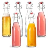 Zykphao 6 PCS 500ml/17Oz Swing Top Glass Bottles with Airtight Stoppers, Clear Clip Top Preserve Bottles for Home Brewing, Oil, Vinegar, Wine, Beer, Kombucha & Juice Storage