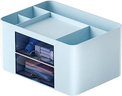 Image of NXTBUY Plastic Desk Organizer with Drawer | Desktop Office Stationery Storage Box | Desk Accessories Organizer | Mobile Phone Holder | Table Organizer for Study & Office Use (Blue)
