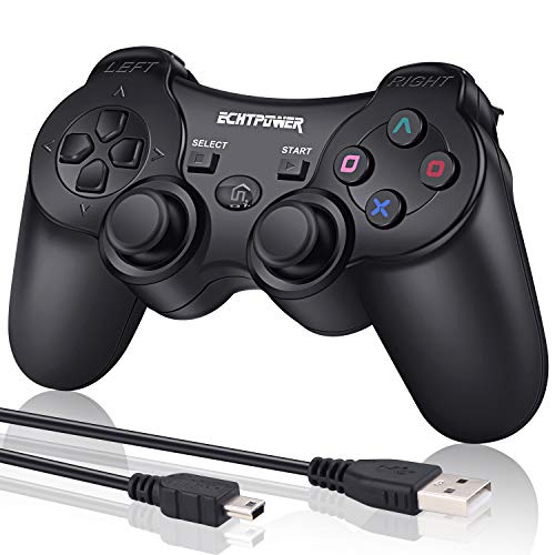 Controlador inalámbrico para PS3, mando inalámbrico ECHTPower, controlador de juegos de 6 ejes, Bluetooth, mando de gamepad con cable de carga para PlayStation 3
