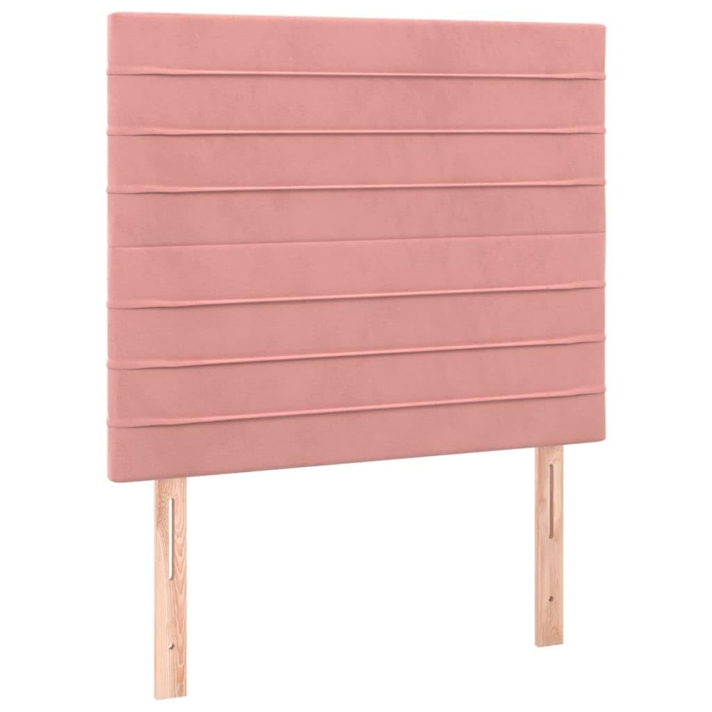 Cama con somier con colchón, color rosa, 90 x 190 cm, terciopelo acolchado, cama individual para jóvenes, muebles para dormir, cama con cabecero alto y cómodo colchón de muelles ensacados
