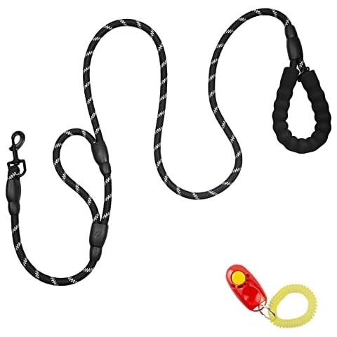 Durable Dog Lead, 6FT Long Rope Lead for Dog Training with Soft Padded Handles, Reflective Nylon Pet Leash with Strong Clip for Small Medium Large Dogs (black)… Cover