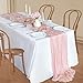 Pink Cheesecloth Table Runner, 10FT Dusty Pink Summer Boho Gauze Table Runner for Girl Baby in Bloom Baby Shower Bridal Shower Decorations Tea Party Table Centerpiece Decorations