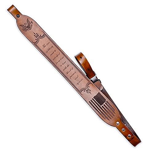 Personalized Leather Rifle Sling, Custom Rifle Sling, Made in The USA Shotgun Sling, American Flag Rifle Sling, Lead & Leather Rifle Sling