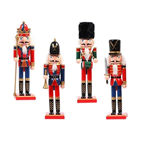 Nircho Christmas Nutcracker 4 PCS Wooden Soldier Nutcracker Set Christmas Puppet on Stand Decorations Nutcrackers Festival Decoration Xmas Ornaments Gift Cover