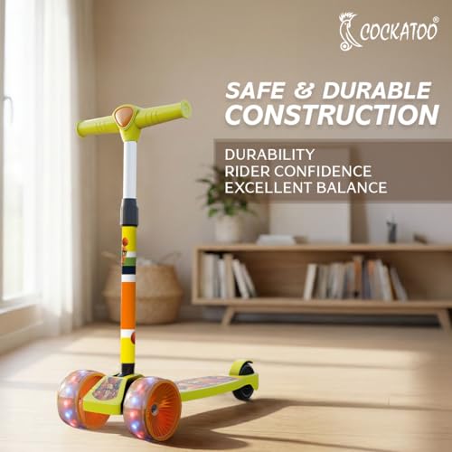 Image of Cockatoo Little Bus Buddy Kick Scooter for Kids 2-12 Years, Kids Scooter with 40MM in PP+PU LED Wheel, 4 Adjustable Height Scooter, Upto 50 Kg (Brown)