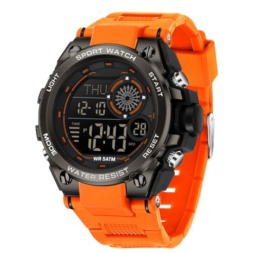 GBB Mens Watches Waterproof for Sports Digital Military Watches for Men with Alarm/Stopwatch Watch LED Back Light Casual Watch for Men (Black Orange)