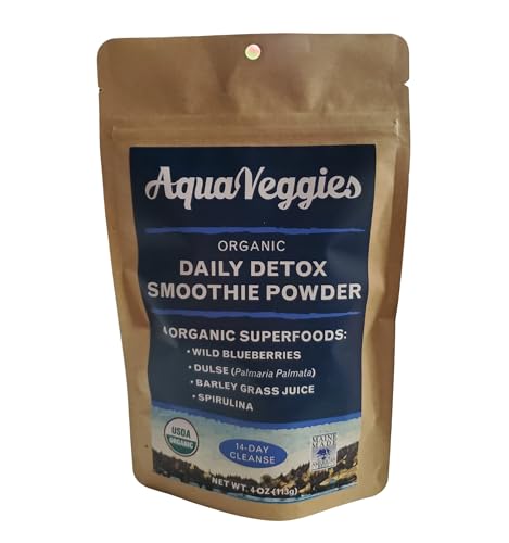 Aqua Veggies Detox Green Superfood Smoothie Powder, Blueberry, Spirulina, Atlantic Dulse & Barley Grass, Fathers Day Gift for Dad, Husband & Grandpa, 8 Oz