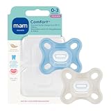 MAM Comfort Schnuller | 0-3 Monate | Schnuller für Frühgeborene und Neugeborene | stillfreundlicher Babyschnuller | besonders klein & leicht | extra sanft | 100% Silikon | blau/beige | 2 Stück