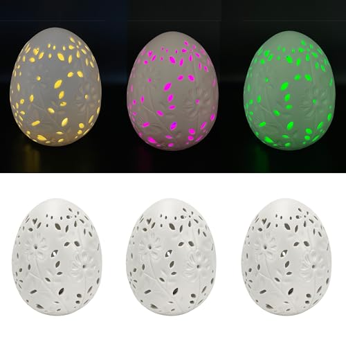 3 LED Deko Ostereier aus Keramik mit Timer und warmweißer oder Farbwechsel Beleuchtung - Osterdeko, Outdoor geeignet