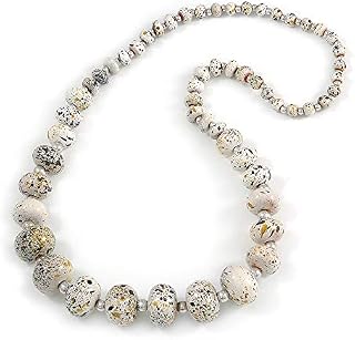 Avalaya Long Graduated Wooden Bead Colour Fusion Necklace (White/Black/Gold) - 76cm Long