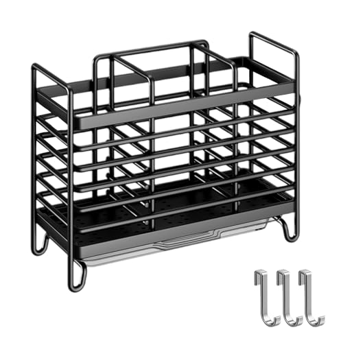 Ziyonix Porte-couverts de cuisine avec égouttoir à vaisselle 3 compartiments panier à couverts en acier inoxydable, porte-ustensiles de cuisine, organisateur pour couverts porte-outils pour baguettes