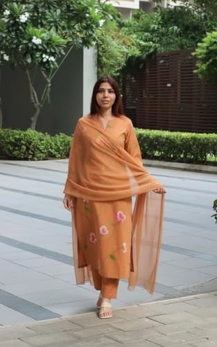 Image of GoSriKi Women Viscose Printed Straight Kurta Set with Pant and Dupatta | Ladies Ethnic Kurta Suit | Indian Regular Fit Long Kurti Set