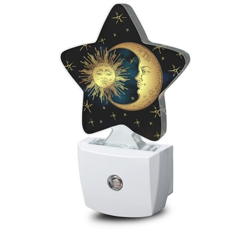 Losthll Celestial Moon Golden Sun Night Light Plug-in Dusk to Dawn Smart Sensor White Led Nightlight for Bedroom Bathroom Kitchen Hallway Stairs Energy Efficient Decor Desk Lamp