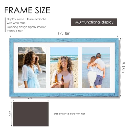 Image of DUENPY 8x16 Collage Picture Frame 5x7 Collage Picture Frame Displays Three 5x7 inch Photos or 8x16 (Without Mat) for Available Horizontal Wall Mounting Display and Vertical Blue