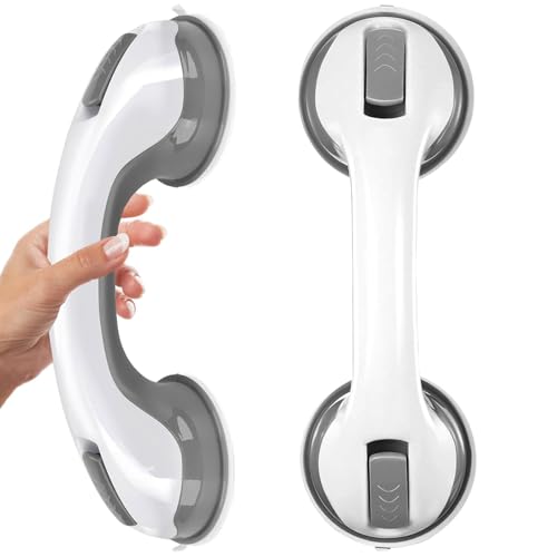 2 Piezas Agarradera de Baño, Apoyabrazos del Cuarto de Baño con Ventosa, Manija Baño Ducha Portátil, Asidero Ducha No Requiere Perforación, Mango Antideslizante Portátil para Niños y Ancianos (Gris)