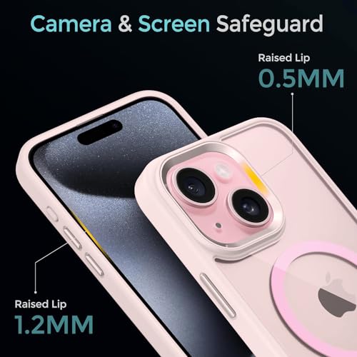 Image of DIZORO Compatible iPhone 15 Case,Compatible with MagSafe, Non Yellow Military-Grade Drop Protection & Hard PC Back Cover Slim Transparent Anti-Scratch Shockproof Phone Case - Pink.