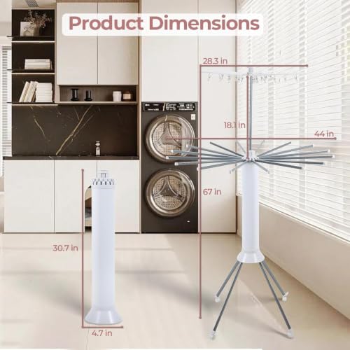 Image of TEX-RO Octopus Foldable Rotating Clothes Drying Rack, 360 Multi-Layer Laundry Drying Stand with Lockable Wheels, Heavy Duty Space Saving Cloth Dryer Stand for Home & Balcony, White