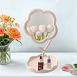 Bhujry Flower Shaped Makeup Mirror Rotatable Makeup Mirror with Tray Table Vanity Mirror Cute Flower Shaped Mirror for Tabletop Bedroom Bathroom Living Room (Multicolour)