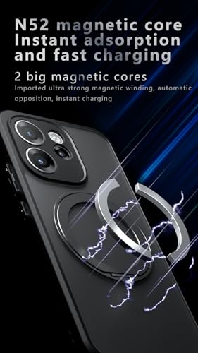 Image of Compatible with Oppo Reno 13 FS Case Cover,Compatible with Oppo Reno13 F 5G CPH2699 Built-in 360Rotating Magnetic Mount Matte Translucent Phone Protective Case Black