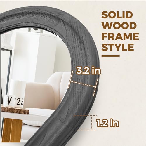 Image of 71x32 Solid Wood Arched Full Length Mirror, Elegant Black Finish