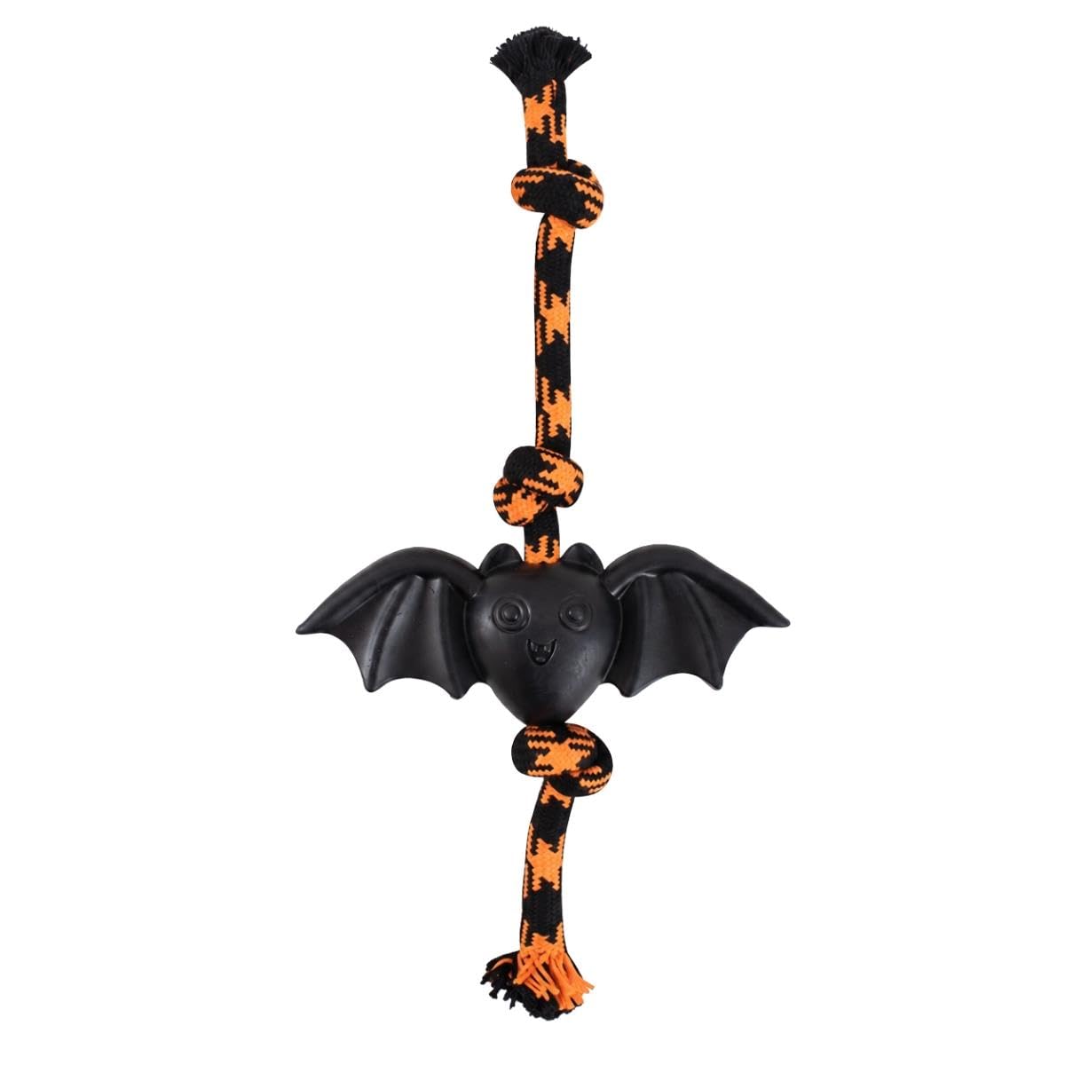 Spooky Rubber Rope Bat Dog Chew Toy Black Orange Halloween Tug Of War 40cm