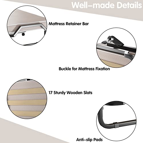 GIANTEX Opklapbed, logeerbed, 90 x 200 cm, opklapbaar eenpersoonsbed met matras van terugstelschuim, reisbed voor volwassenen met 4 wielen, inklapbaar bed, metalen frame, tot 130 kg belastbaar - Afbeelding 6