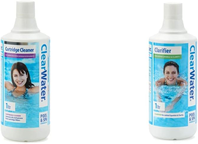 Clearwater CH0031 Filter Cartridge Cleaner Solution & CH0009 Water Clarifier for Hot tub Spa and Swimming Water Treatment for Pristine Crystal Clear Water, 1 Litre