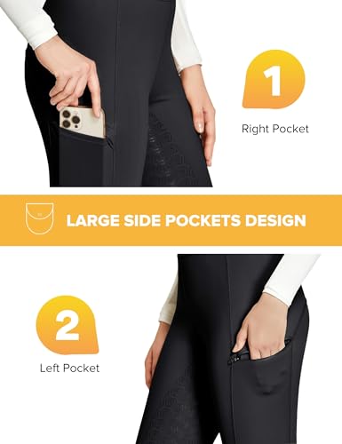 Fitst4 Sports Women'S Full Seat Riding Tights With Zipper Pockets Horseback Riding Pants Equestrian Breeches For Women Black M thumb #2