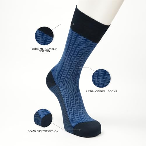Image of Theater Black & Blue Men's Socks | Mercerised Cotton | Mid Calf Length | Anti-Bacterial | Luxury Office Wear | Soft, Breathable & Durable