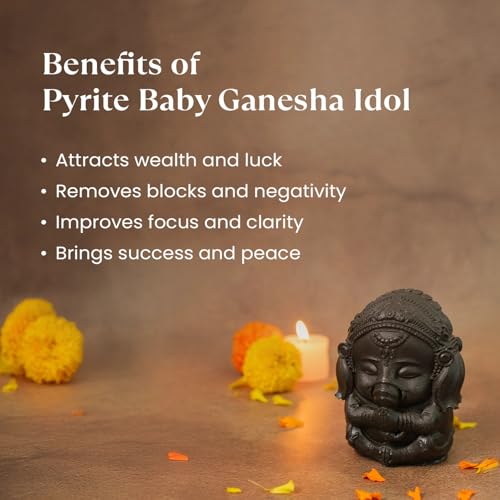 Image of Astrotalk Pyrite Baby Ganesha Murti | Ganpati Idol for Good Luck, Wealth & Protection | Ganesha Idol for Car Dashboard & Home Decor | Pyrite Ganesh Idols for Positivity & Success