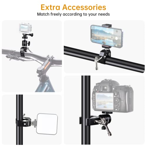 UTEBIT Morsetto Treppiede, Super Morsetto a Staffa con Testa a Sfera Rotazione a 360°, Supporto del Telefono, GoPro e Action Cam, 1/4+3/8 Vite per Fotocamera, Braccio Articolato, Monitor, Microfono