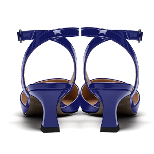 SKYSTERRY Women's Slingback Pointed Toe Ankle Strap Buckle Dating Cute Patent Spool Low Heel Pumps Shoes 2 Inch4