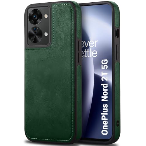 Image of TheGiftKart Genuine Leather Finish Back Case for OnePlus Nord 2T 5G | ShockProof Design | Raised Edges for Camera & Screen Protection | Stunning Minimalist Case Compatible with OnePlus Nord 2T (Green)