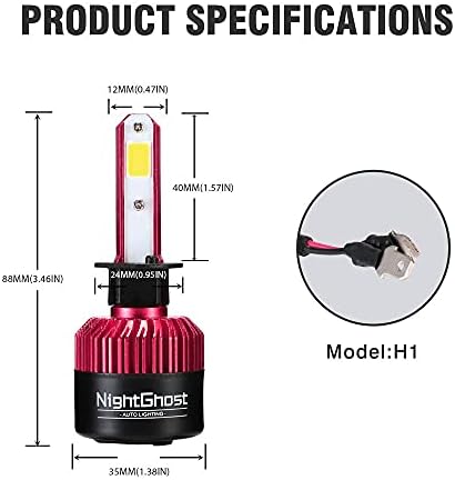 NightGhost EU Brand 2019 Upgraded Version Car LED Headlight Bulbs H1 72w 9000LM / Set 6500K Cool White  3 Years Warranty