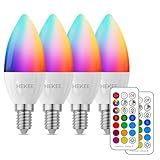 HEKEE E12 LED Candelabra Light Bulbs, Color Changing Candle, 40W Incandescent Equivalent, 450 Lumen, RGB + 2700K Warm White, 5Watt, 12 Colors, 2 Modes, Timer, Remote Control (4 Pack)