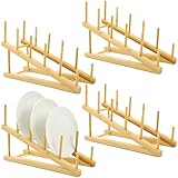 PercyEffie 4 Pcs Wooden Dish Drying Rack, Bamboo Plate Dish Rack Stand for Kitchen Cabinet, Cabinet Cutting Board Display Stand for Dishes Plate Bowl Water Bottles Cup Pot Lid Cutting Board