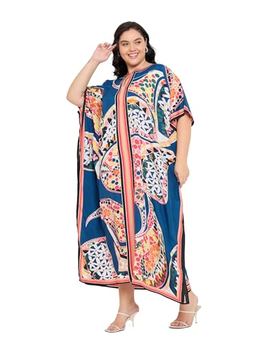 Image of Gypsie Blu Women Plus Size Kaftan Dress Beach Cover Up Maxi Dresses for Women, V-Neck Kimono Sleeve 1X-3X