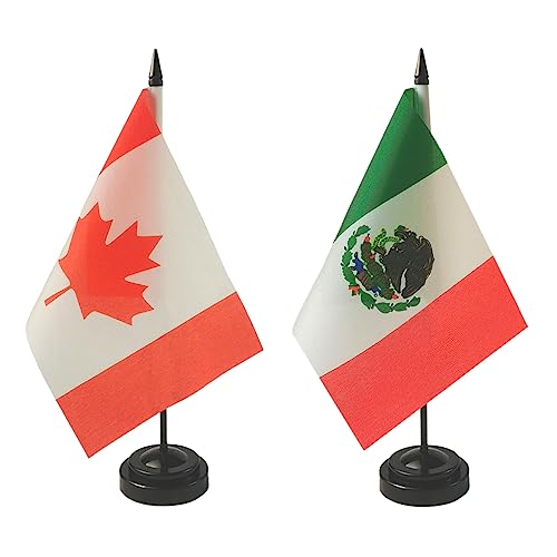Zigvert - 2 Pack Canada & Mexican Desk Flag, 1 Mexico Table Flag,1 Canadian Desk Flag,Mexican Office Table Flag on Stand Base, Decorations for Offices, Families, Conference rooms