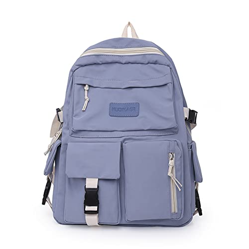 CHAMAIR Sac à dos en toile simple grande capacité Kawaii sac à dos étudiant hit couleur ordinateur portable Book Bag Casual Travel Portable Leisure Durable Sac à dos, bleu Cover