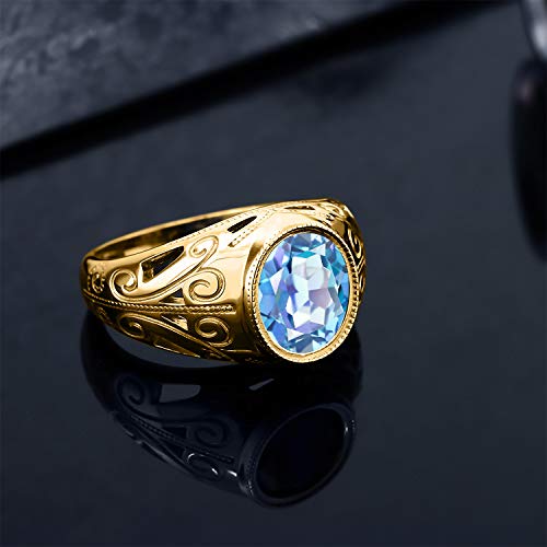 Gem Stone King 18K Yellow Gold Plated Silver Gemstone Birthstone Ring for Men | Oval 12X10MM | Available in Size 7, 8, 9, 10, 11, 12, 133