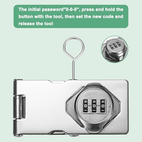 Image of M METERXITY 2-Pack Keyless Combination Lock, 3.78 inch Zinc Alloy Mechanical Password Twist Knob Hasp Locks Latch for Cabinet /Closet /Garage /Drawers /Garden,90 /180 Degree Barn Door Lock [Silver]