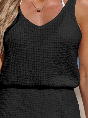 CUPSHE Women Swimsuit Cover Up V Neck Sleeveless Waffle Knit Beach Coverup Dress3