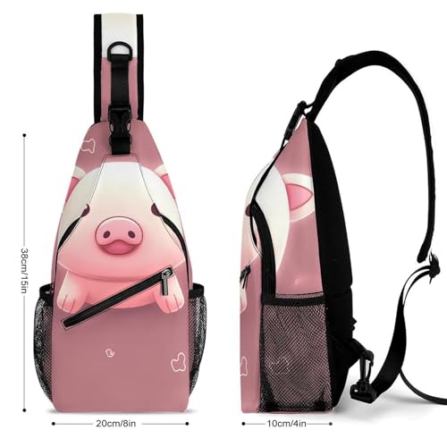 Mochila deportiva tipo sling Pink Cute Pig para hombre y mujer miniatura 2